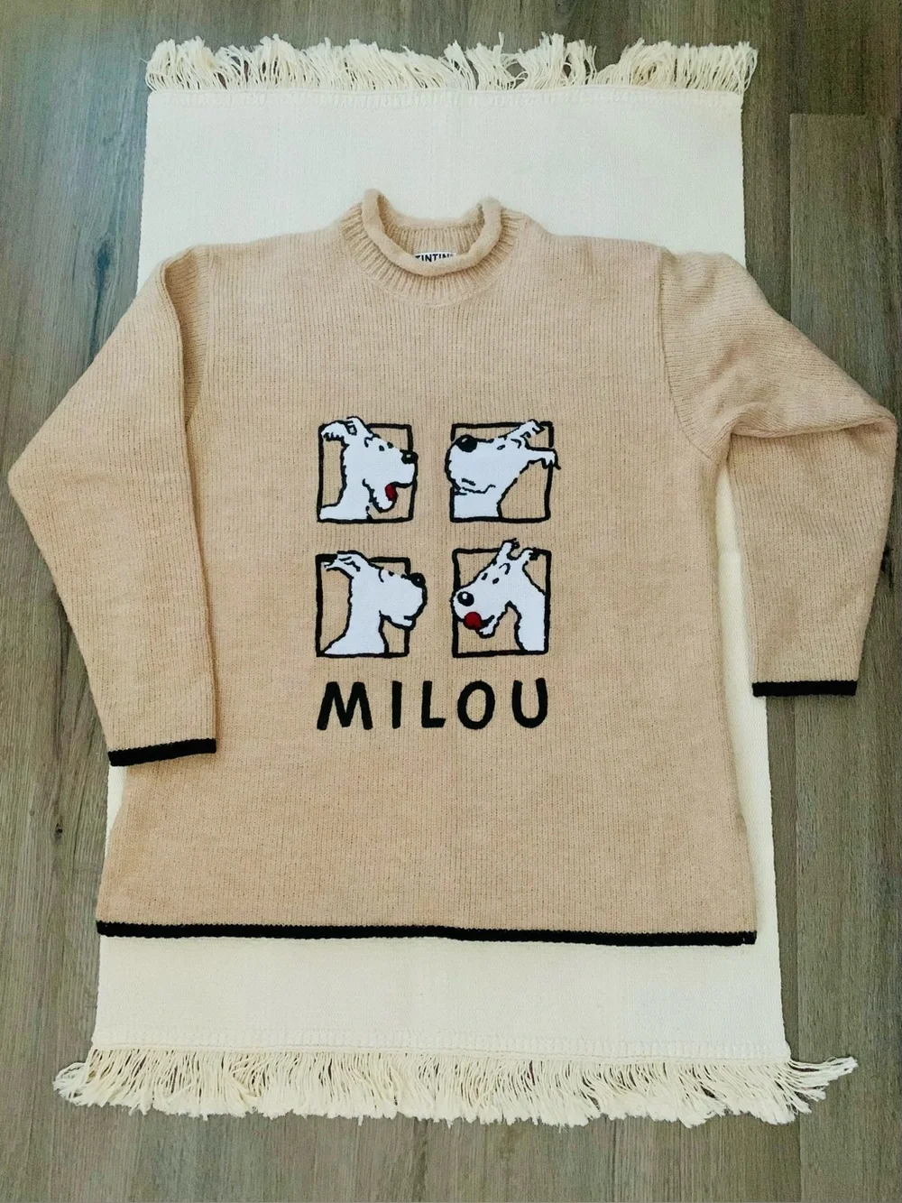 Vintage Tintin & Snowy Milou Sweater Comic Cartoon Character Wool Embroidered